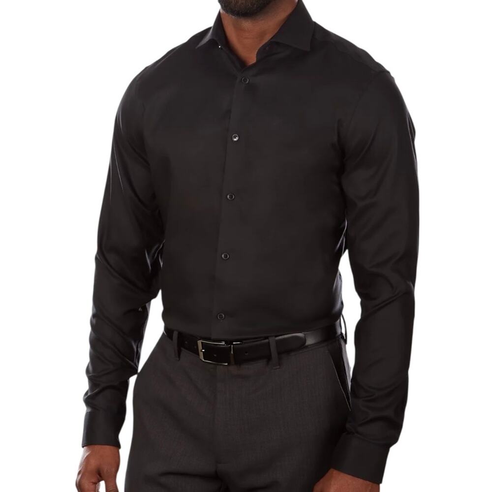 Calvin Klein Men’s Steel Slim Fit Non-Iron Stretch Dress Shirt Black Size 17